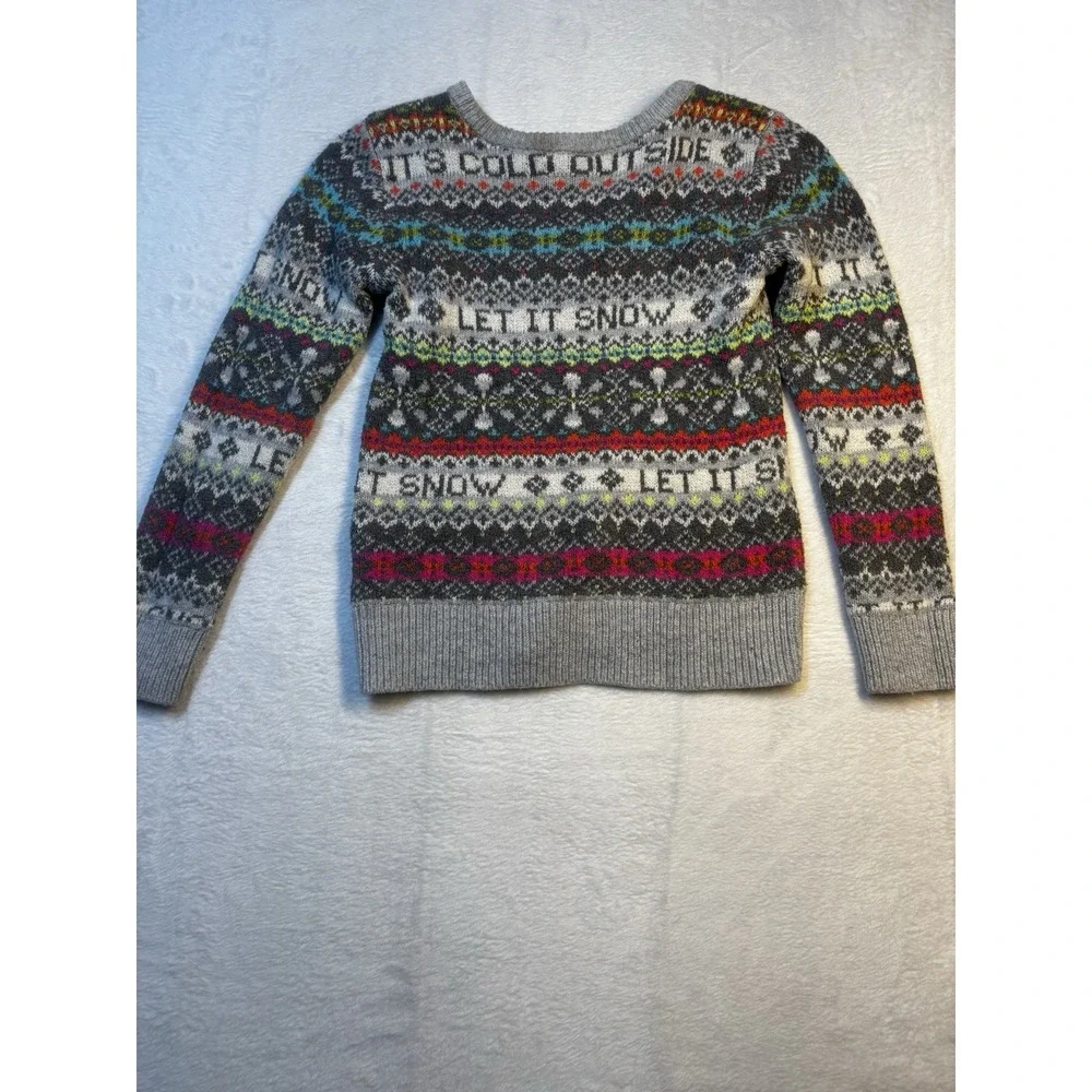 GAP Winter Sweater Kids Fair Isle Snowflake Winter Warm Girls Size 8 M Red‎ Gray